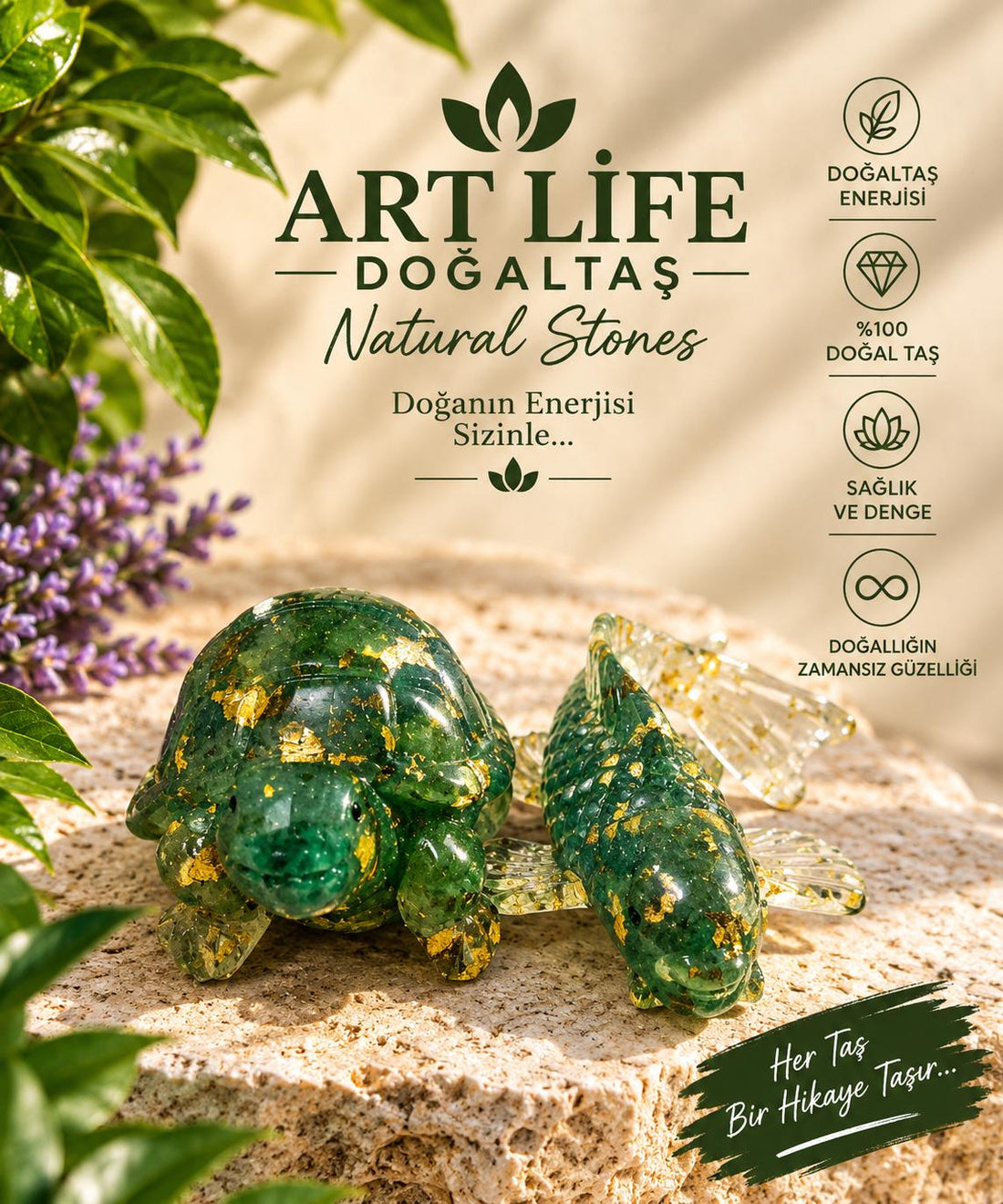 ART LİFE DOĞALTAŞ Natural Stones ikili kaplumba  ve yunus baık